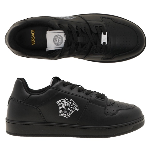 Versace Medusa Men Sneakers Black Leather Size 45 / 12 US New - Picture 1 of 8